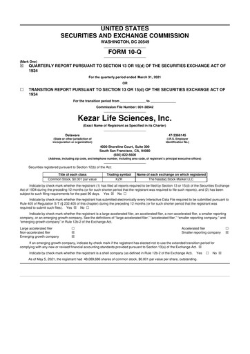 Thumbnail Kezar Life Sciences 10-Q Quarterly Report FY2021 