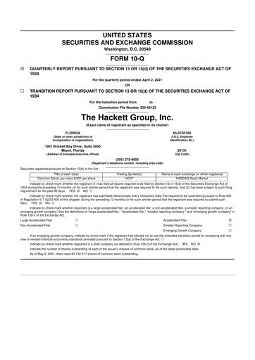 Vorschaubild The Hackett Group

 10-Q Quartalsbericht 2021 
