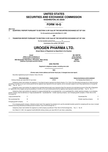 Thumbnail UroGen Pharma 10-Q Quarterly Report FY2021 