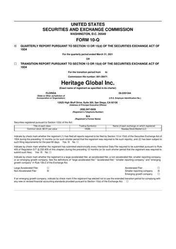 Thumbnail Heritage Global 10-Q Quarterly Report FY2021 