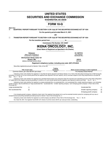 Thumbnail Ikena Oncology 10-Q Quarterly Report FY2021 