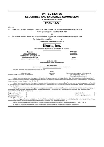 Miniature Nkarta 10-Q Rapport trimestriel 2020 