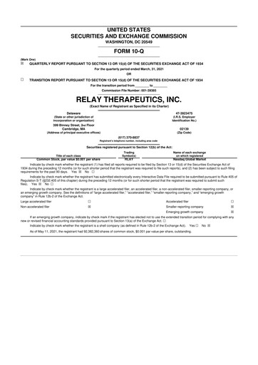 Thumbnail Relay Therapeutics 10-Q Quarterly Report FY2021 