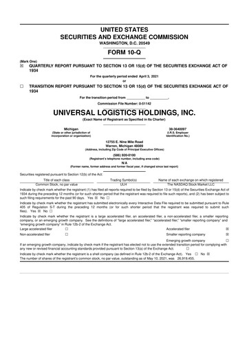 Thumbnail Universal Logistics Holdings 10-Q Quarterly Report FY2021 