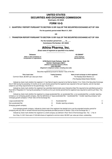 Thumbnail Athira Pharma 10-Q Quarterly Report FY2021 