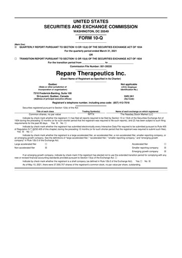 Thumbnail Repare Therapeutics 10-Q Quarterly Report FY2021 