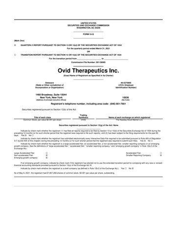 Thumbnail Ovid Therapeutics
 10-Q Quarterly Report FY2021 