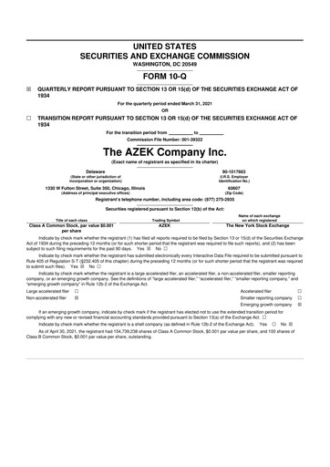 Miniature The AZEK Company
 10-Q Rapport trimestriel 2021 
