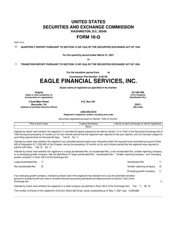 Thumbnail Eagle Financial Services 10-Q Quarterly Report FY 