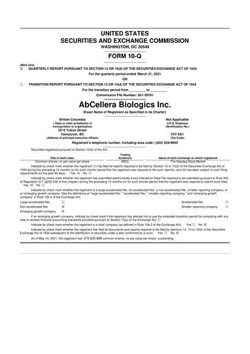 Thumbnail AbCellera
 10-Q Quarterly Report FY2021 