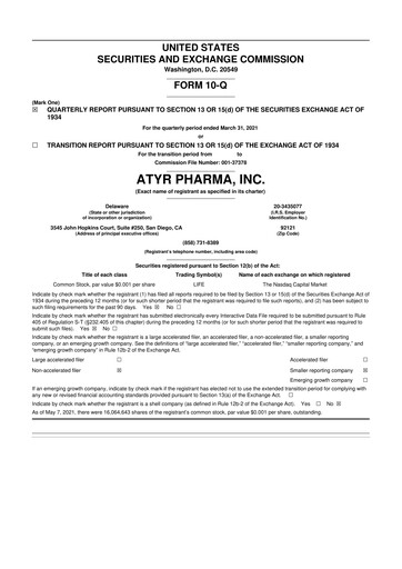Thumbnail aTyr Pharma 10-Q Quarterly Report FY2021 