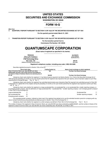 Thumbnail QuantumScape 10-Q Quarterly Report FY2021 