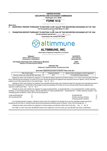 Thumbnail Altimmune 10-Q Quarterly Report FY2021 