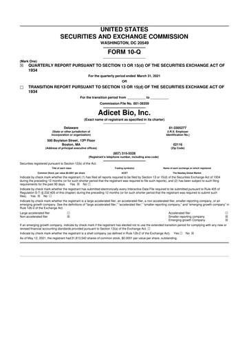 Thumbnail Adicet Bio 10-Q Quarterly Report FY 