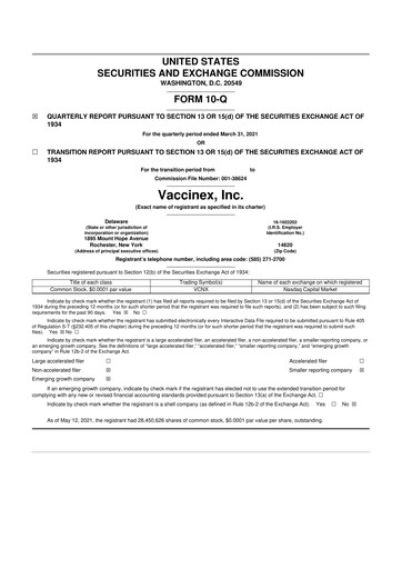 Thumbnail Vaccinex 10-Q Quarterly Report FY2021 