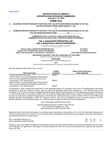 Thumbnail CBL Properties
 10-Q Quarterly Report FY 