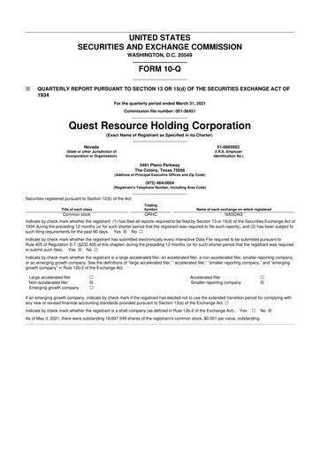Thumbnail Quest Resource Holding 10-Q Quarterly Report FY2021 