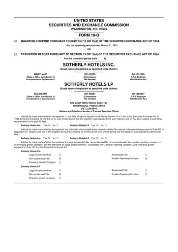 Vorschaubild Sotherly Hotels 10-Q Quartalsbericht  