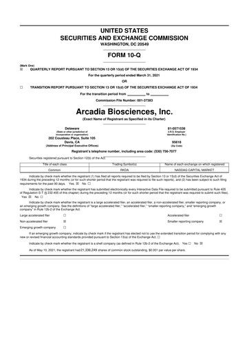 Thumbnail Arcadia Biosciences 10-Q Quarterly Report FY2021 