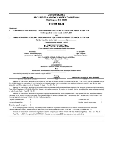 Miniature Flowers Foods
 10-Q Rapport trimestriel 2021 