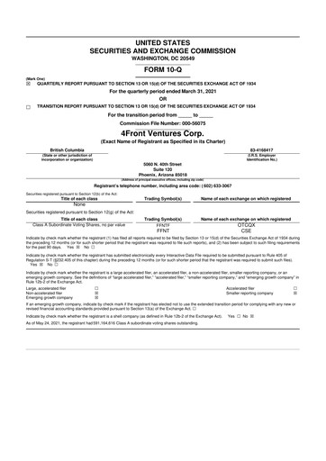 Vorschaubild 4Front Ventures 10-Q Quartalsbericht 2021 