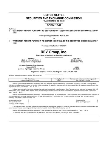 Thumbnail REV Group 10-Q Quarterly Report FY2021 