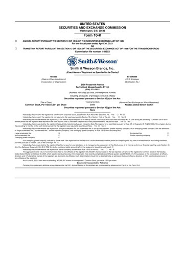 Miniature Smith & Wesson 10-K Rapport annuel 2021