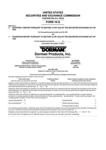 Thumbnail Dorman Products 10-Q Quarterly Report FY 