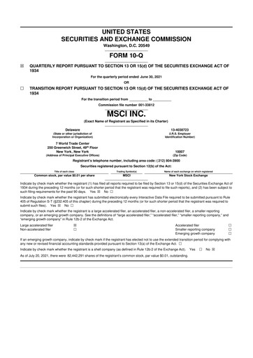 Vorschaubild MSCI 10-Q Quartalsbericht  