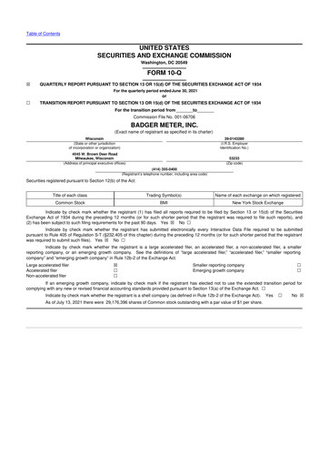 Thumbnail Badger Meter
 10-Q Quarterly Report FY2021 