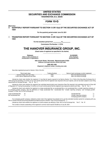 Thumbnail Hanover Insurance Group 10-Q Quarterly Report FY2021 