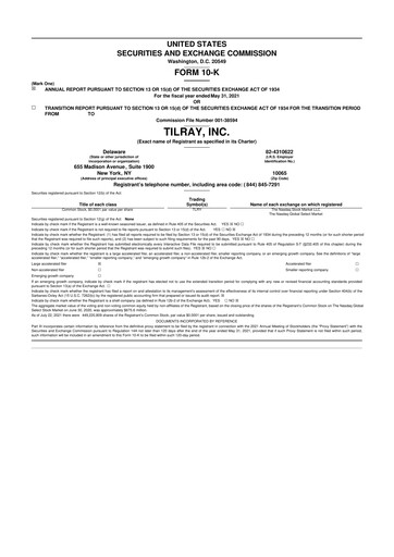 Thumbnail Tilray Brands
 10-K Annual Report 2021