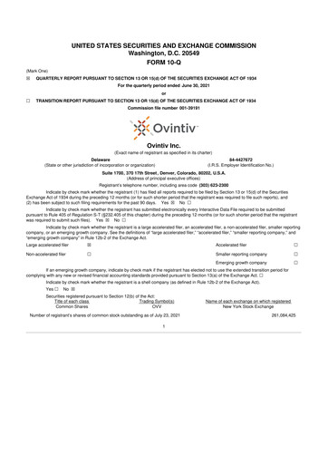 Thumbnail Ovintiv 10-Q Quarterly Report FY2021 
