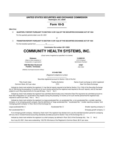 Thumbnail Community Health Systems
 10-Q Quarterly Report FY2021 