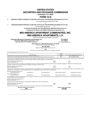Thumbnail Mid-America Apartment Communities 10-Q Quarterly Report FY2021 