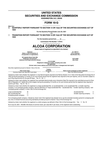 Miniature Alcoa 10-Q Rapport trimestriel 2021 