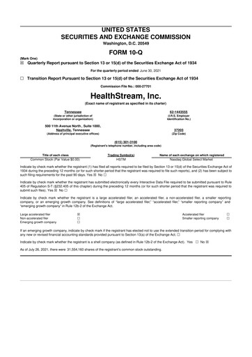 Thumbnail HealthStream 10-Q Quarterly Report FY2021 