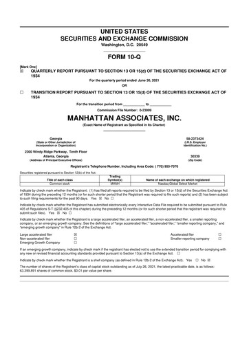 Thumbnail Manhattan Associates
 10-Q Quarterly Report FY2021 