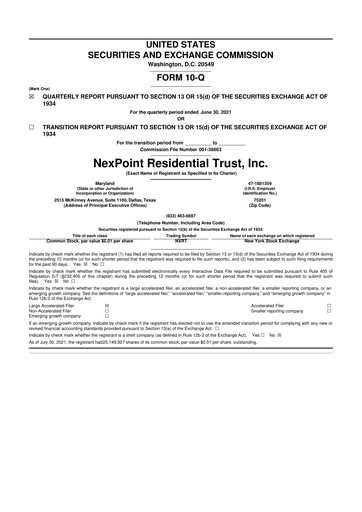 Thumbnail NexPoint Residential Trust 10-Q Quarterly Report FY 