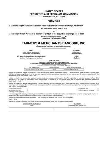 Thumbnail Farmers & Merchants Bancorp 10-Q Quarterly Report FY2021 