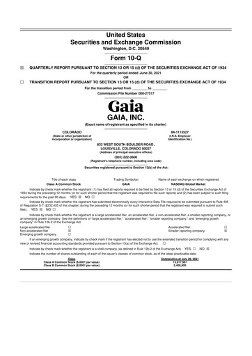 Thumbnail Gaia 10-Q Quarterly Report FY2021 