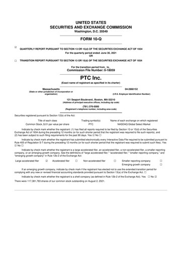 Thumbnail PTC 10-Q Quarterly Report FY2021 