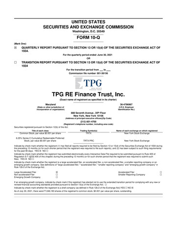 Miniature TPG Real Estate Finance Trust
 10-Q Rapport trimestriel  