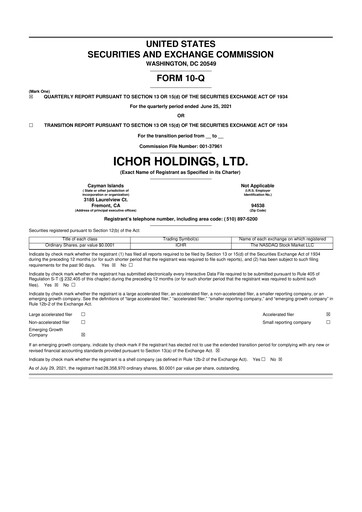 Thumbnail Ichor Systems 10-Q Quarterly Report FY2021 