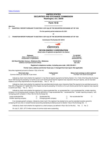 Thumbnail Devon Energy
 10-Q Quarterly Report FY2021 