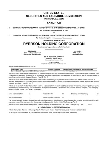 Miniature Ryerson 10-Q Rapport trimestriel  