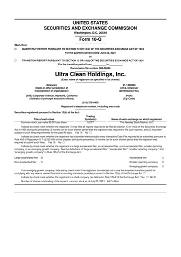 Vorschaubild UCT (Ultra Clean Holdings) 10-Q Quartalsbericht  
