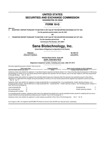 Thumbnail Sana Biotechnology 10-Q Quarterly Report FY2021 