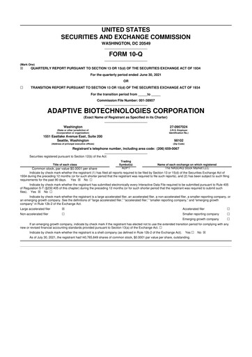 Miniature Adaptive Biotechnologies
 10-Q Rapport trimestriel 2021 