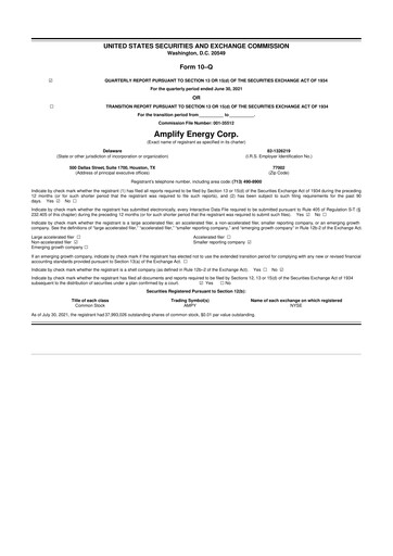 Miniature Amplify Energy
 10-Q Rapport trimestriel 2021 